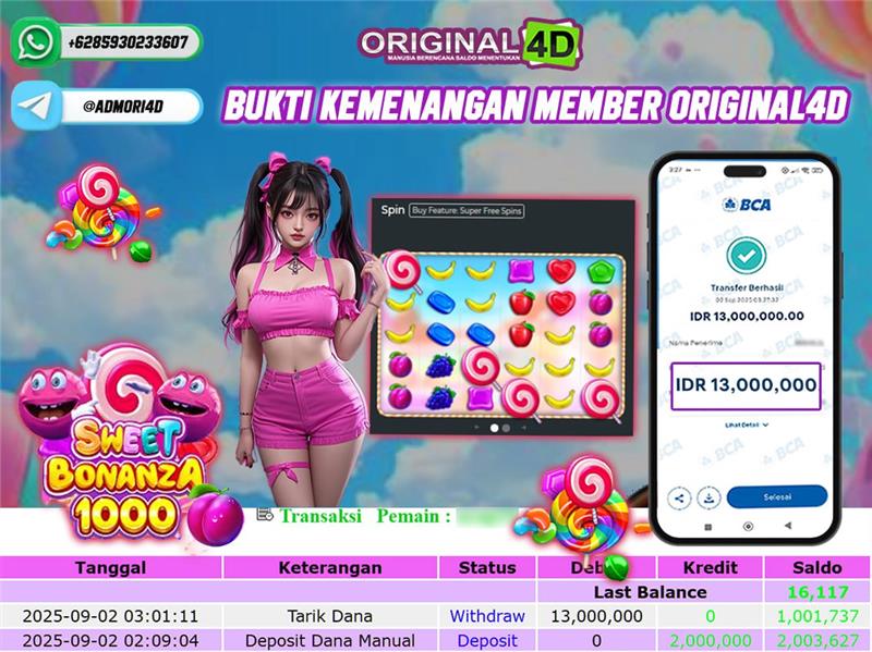 Menang maksimal, depo minimal di sweet bonanza 1000 Original4D!