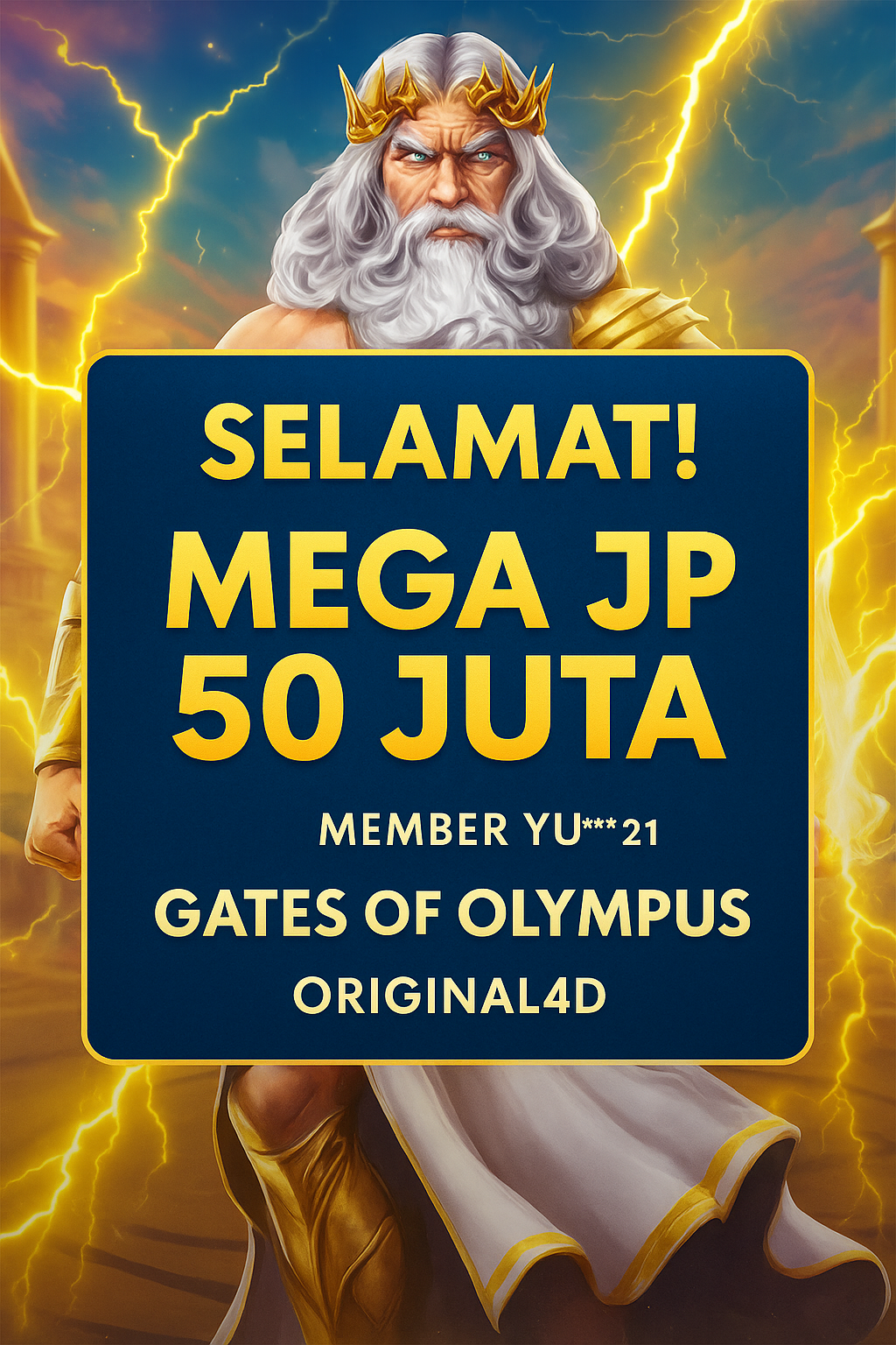 Bukti kemenangan Mega JP 50 Juta di Gates of Olympus